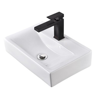 Wall Mount Ceramic Vessel Sink 1 Hole Square Faucet Drain Bathroom Combo Set