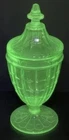 Depression Glass Uranium Green Hazel Atlas 8” Colonial Block Candy Jar With Lid