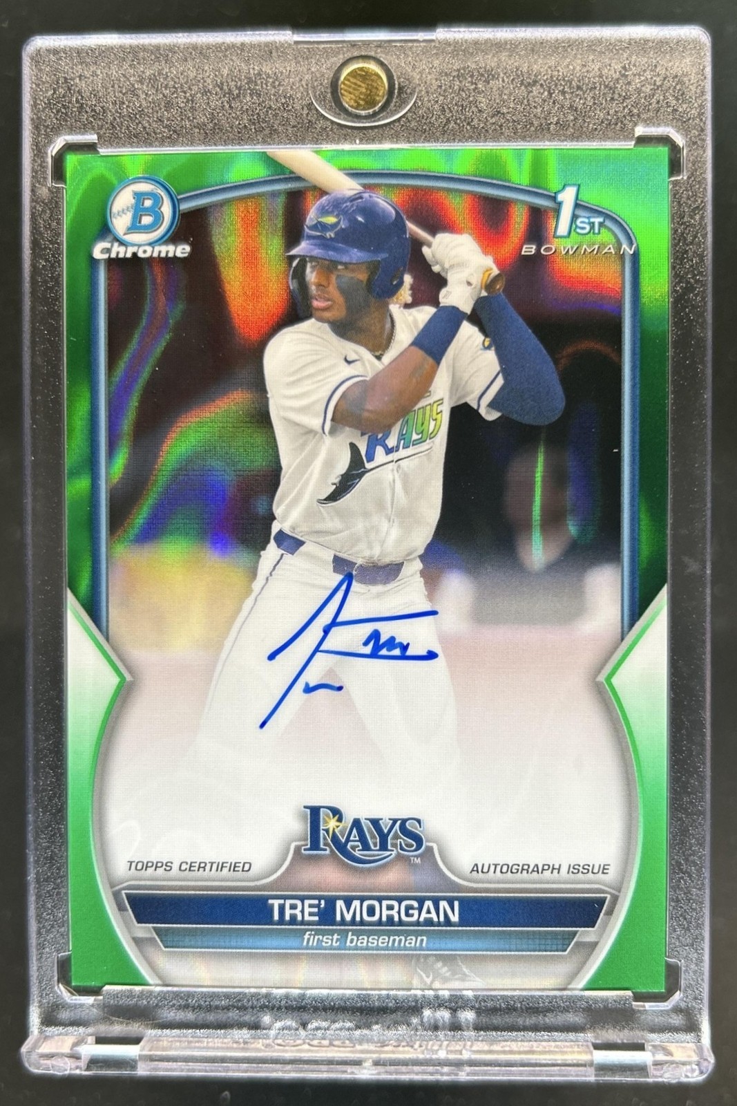 2023 Bowman Draft Tre Morgan Chrome Auto Green Lava Refractor 1st #/99 Rays