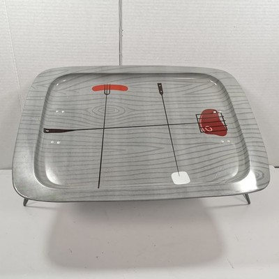 VINTAGE 1950s MID CENTURY MODERN BBQ TV TRAY LITHOGRAPH METAL FOLDING LEGS L