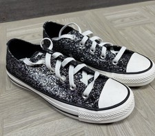 Converse Chuck Taylor All Star Ox Glitter Shoes Black Silver Women 6 Low