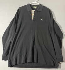 Burberry London Long Sleeve Polo Shirt Black Nova Check Mens Large Preppy Knight