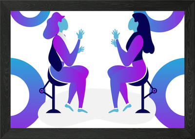 Zwei Frauen sprechen über Arbeit Gerahmtes Wandbild Poster Leinwandbild Bild
