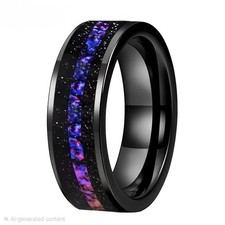 8MM Tungsten Carbide Orion Nebula Meteorite Dust And Galaxy Opal Inlay Ring Band