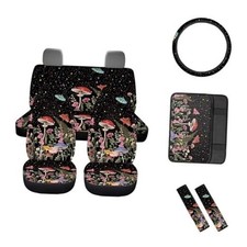 Car Front Seat and Rear Bench Covers Car Seat Covers Set with 15 Mushrooms