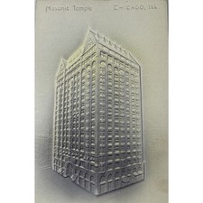 Antiguo edificio del templo masónico de principios de 1900 Chicago Illinois en relieve sin publicar