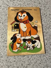 Vintage 1970  s Fisher-Price Wooden Puzzle,  Dog And Puppies  , Model 511