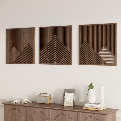 Arte de pared geométrico de montaña Yaofala 3 piezas 23 X 23 pulgadas, grandes montañas de madera Wa...