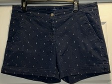 Women's Nautica Anchor Print Nautical Navy Blue Chino Shorts Size 12 Excellent