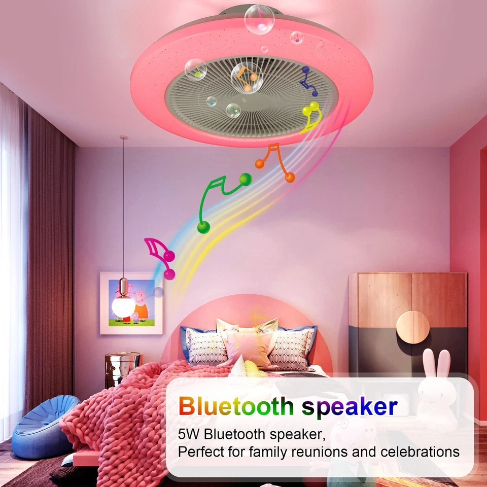 Modern Ceiling Fan with Light Bluetooth APP+Remote Music Speaker RGB Dimmable UK - Image 4 of 4