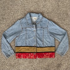 Vintage 90s Denim Jacket Patchwork Tapestry Detailing Medium Whimsy Fairy Boho