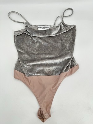 Amanda Uprichard Corey Velvet Bodysuit Silver Grey Cowl Neck Size Small