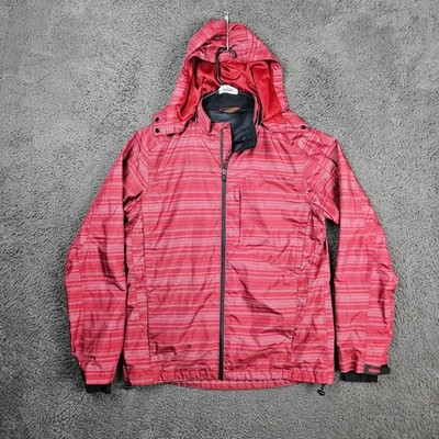 Asics Mens Size Large Red Striped Full Zip Hooded Windbreaker Jacket MT2992