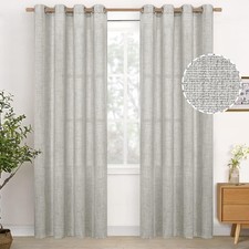 YoungsTex Light Grey Linen Curtains Textured Semi Sheer Window Drapes 52" x 84"