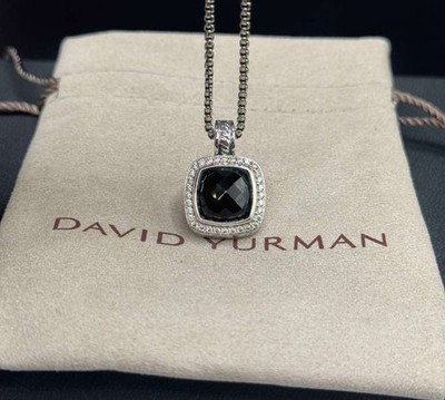 David/Yurman Sterling Silver 11mm Albion Pendant Black Onyx Diamond 18 inches