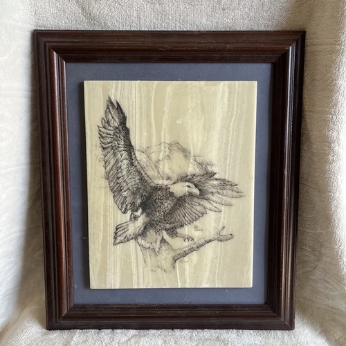 Vintage 1986 JIM DODSON Cherokee WO-DI Frame BALD EAGLE Etch 3D MARBLE Art PRINT