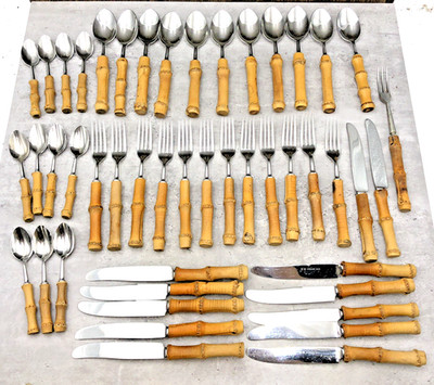 Sato Shoji KK Stainless Bamboo Flatware Set of 47 Vintage 1950 s Made in Japan