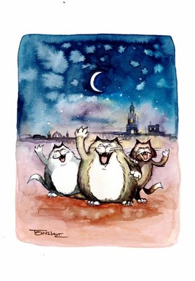 Tony Hart Three Cat Tenors watercolour