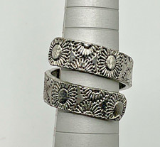 Silvertone Sunflower Engraved Adjustable Ring