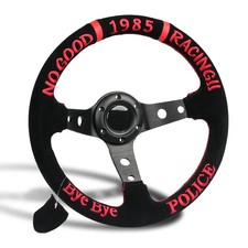 330mm Racing POLICE Bye Bye Drift 1985 Embroidery Suede Deep Dish Steering Wheel