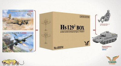 Takom 48001W Henschel Hs 129² Box - Hs 129 B-2 & B-3 + 2 Figuren + Panther 1:48