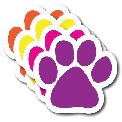 Magnet Me Up Bright Paw Decals 5'' 4pk (Org/Pnk/Prp/Ylw) Weatherproof, USA Made