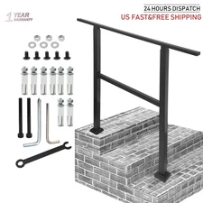 3 Step Handrails for Outdoor Indoor Stair, Black Wrought Iron Porch Railing