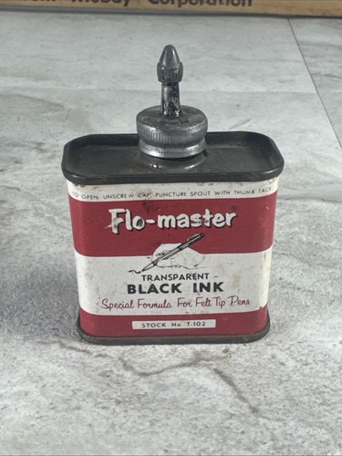 Vintage Flo Master Black Ink Can Blech Werbung teilweise voll 2oz Blechdose