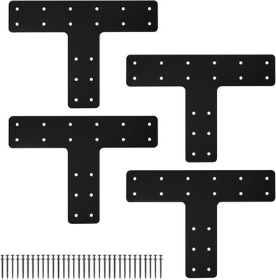 T Post Bracket 4Pcs,14X10'' T Flat Mending Plate for Wood 4X4,6X6 Lumber, Black