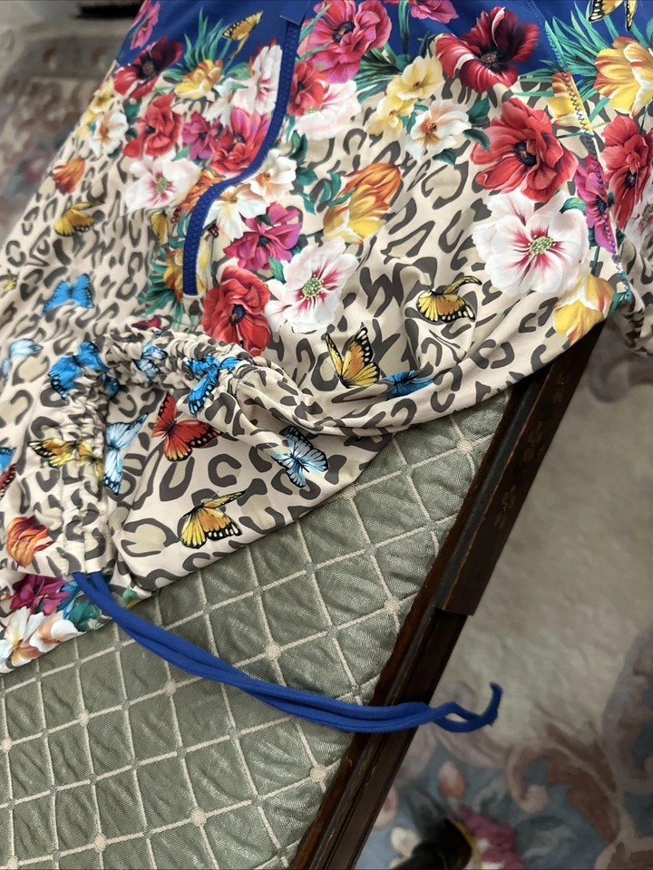 Top Johnny Was California Talla M Azul Floral Leopardo Con Cordón Laterales Foto 3 de 4