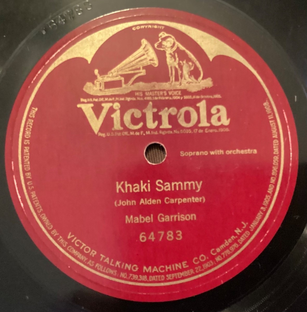 Mabel Garrison – 78 rpm Victor 64783: CARPENTER Khaki Sammy; V+