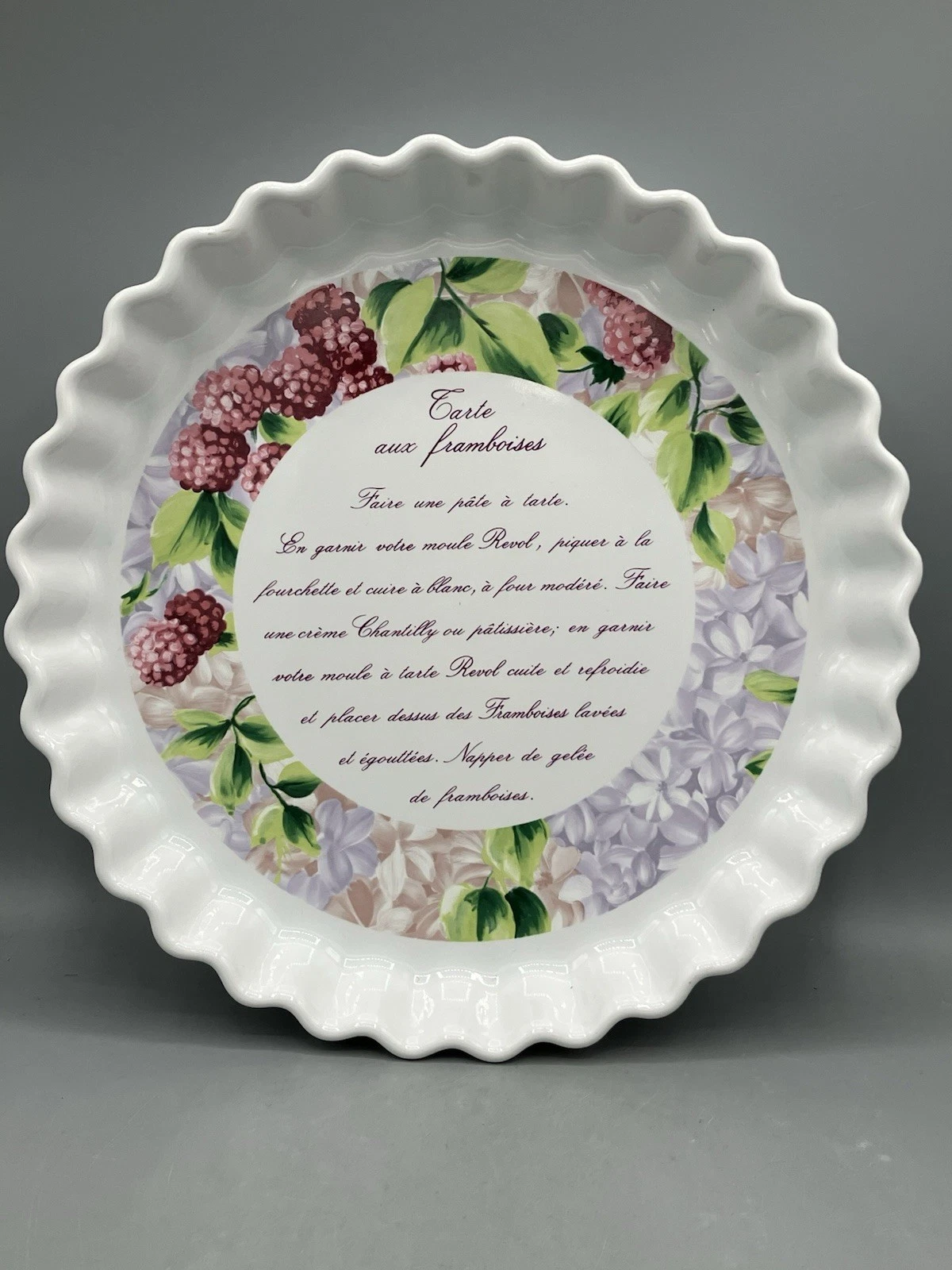 Revol of France Ceramic Dish with Recipe for Raspberry Tart Cake Mold Baking Pan