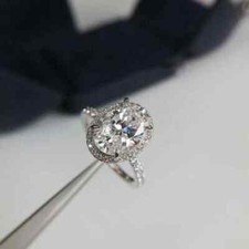 2Ct Oval Cut Lab Created Diamond Halo Engagement Ring 14K White Gold Plated