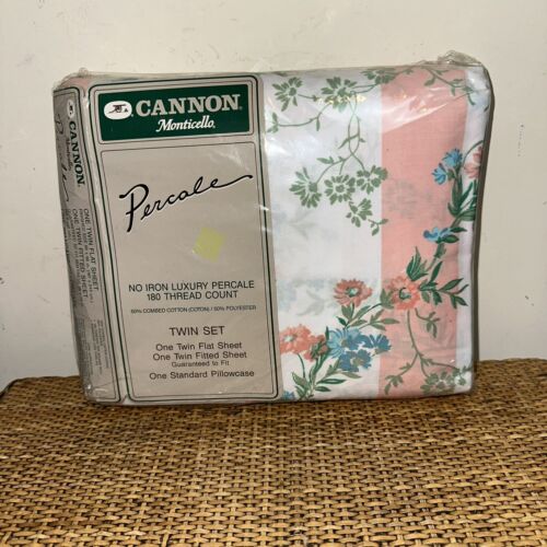 Vintage Cannon Twin Sheet Set Sealed Floral 180 Tread Count No Iron DEADSTOCK