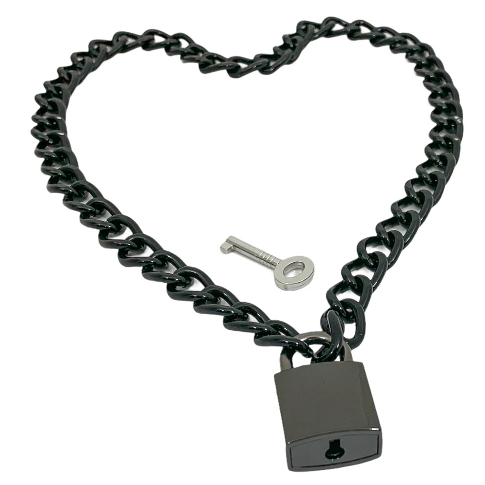 Collar estilo gargantilla cadena aluminio negro almohadilla negra cerradura llave lateral Vicious Punk Foto 3 de 4