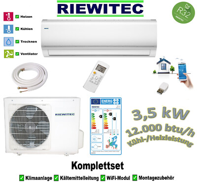 RIEWITEC Split Inverter Klimaanlage 3,5 / 3,8 kW, (12000 / 13000 btu/h), A++ /A+