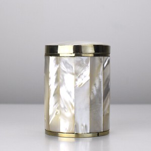 Antique Chinese Silverplated Metal Banded Mother of Pearl Vanity Box