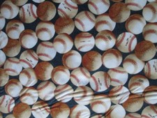 Realistic Baseball Sports Baseballs Writing Black Cotton Fabric BTHY