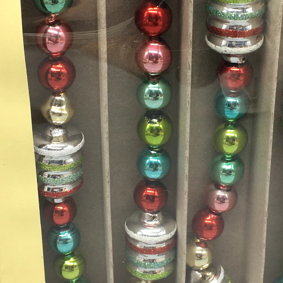 Guirnalda de árbol de Navidad de vidrio brillante Radko figurativa roja rosa verde aguamarina 7 pies - Imagen 4 de 4