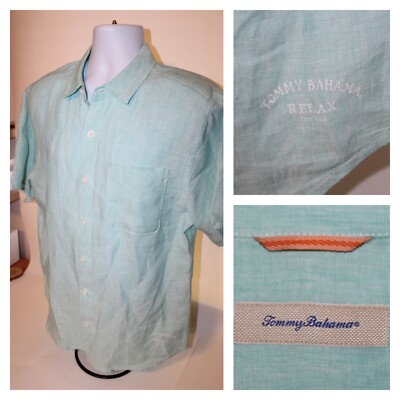 Tommy Bahama Relax 100% Linen Short Sleeve Button Down Shirt Summer Size M