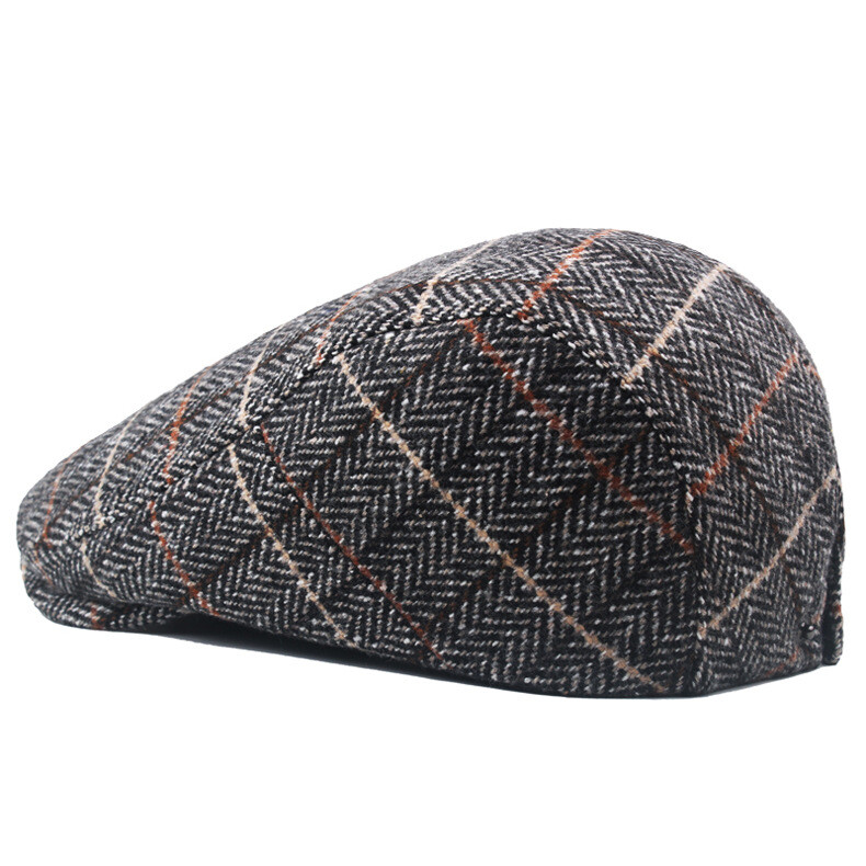 Men's Wool Newsboy Gatsby Cap Driving Flat Cabbie Plaid Tweed Ivy Hat