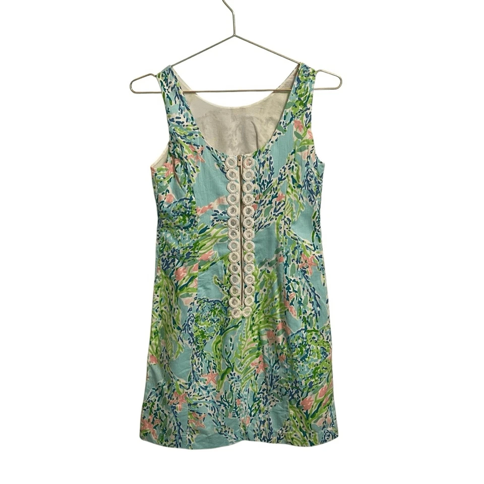 Lilly Pulitzer Cathy Skye Blue Heaven Iridescent Lace Back Shift Dress Size 0 - Image 4 of 4