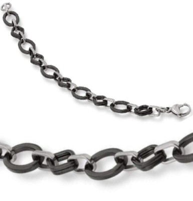 GOOIX Keramik Edelstahl Armband Kettenarmband 18,5 cm Schwarz Silber edel ex39 