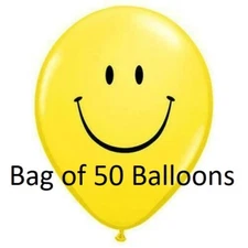Lot of 50 11″ Smile / Smiley Face Yellow Latex balloons - Qualatex - Helium 