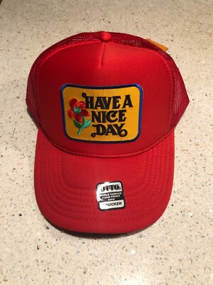 HAVE A NICE DAY - New Red Trucker Hat - Rare - Foam Front - Snapback Vintage