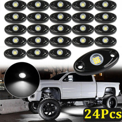 24xWhite LED Rock Lights Underbody Trail Rig Glow Lamp Offroad SUV Pickup Truck