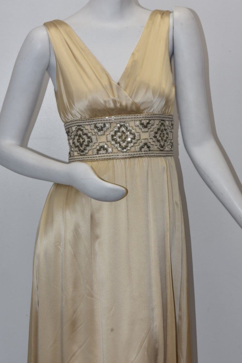 Robe De Soirée Marc Bouwer Glamiti En Soie Beige Champagne - Ornée D'or, Neuve Avec étiquettes
