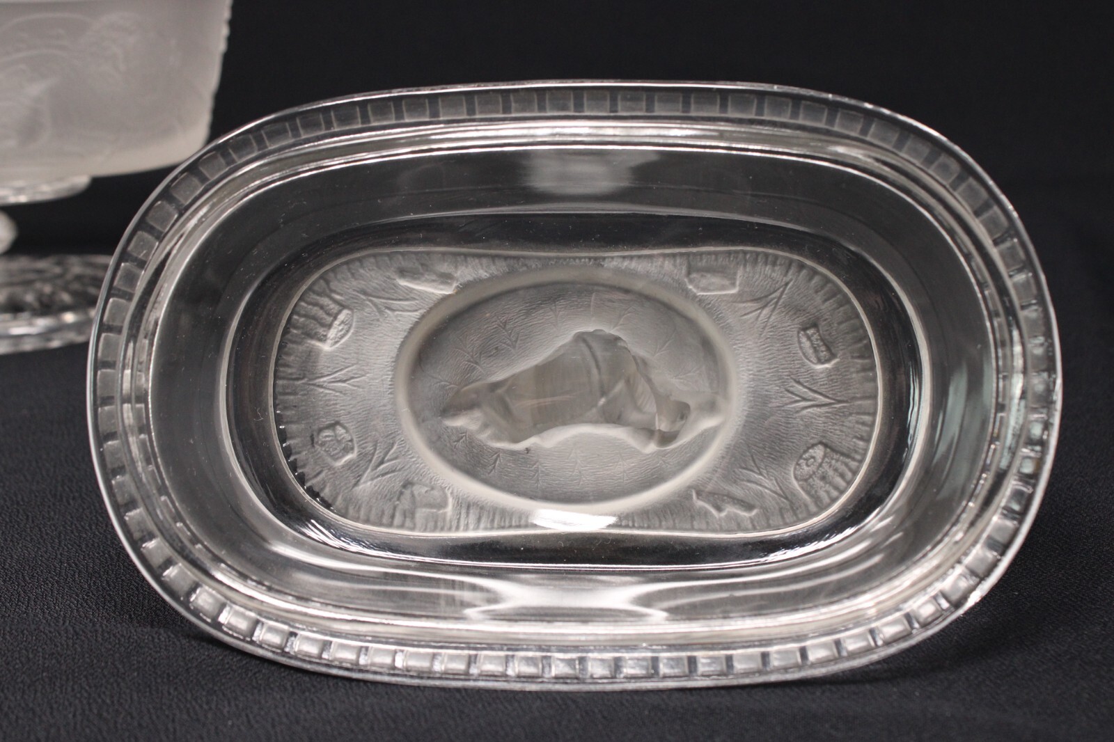 Vintage L G Wright WESTWARD HO! Clear & Frosted Glass Compote, 7" Long VGUC