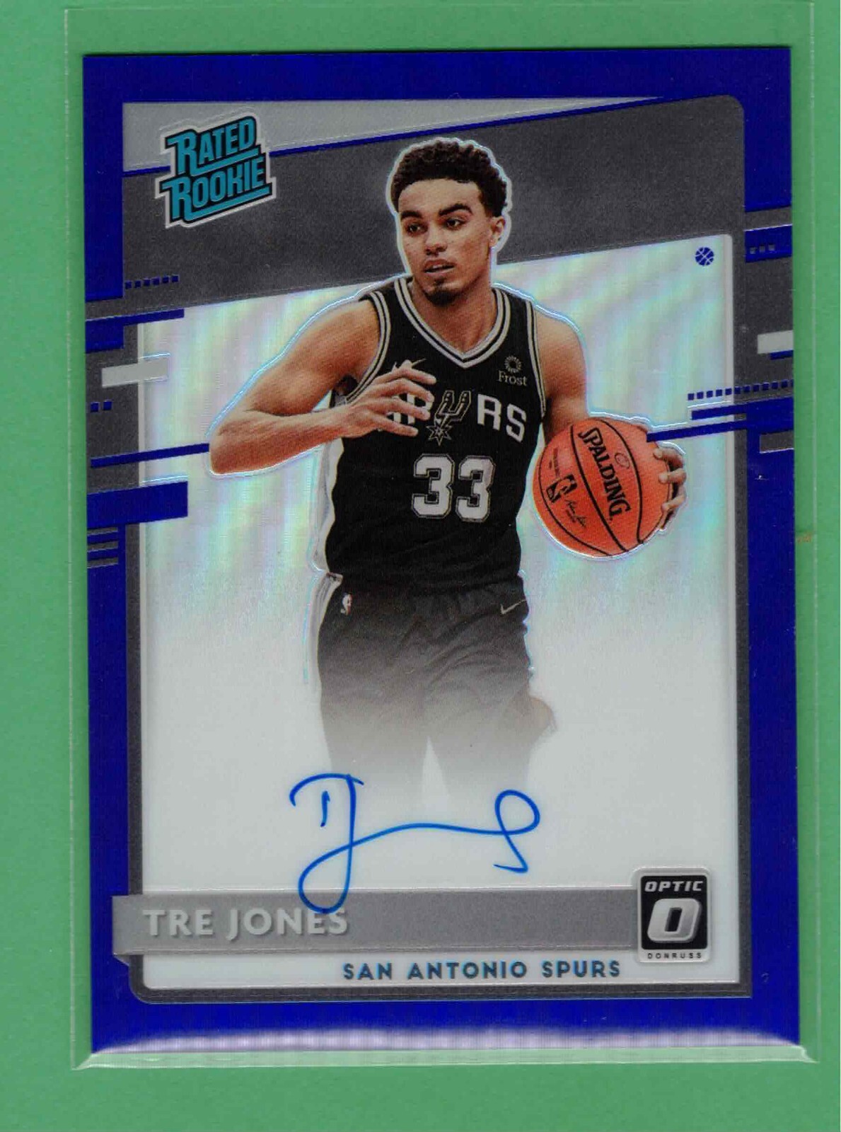 2020-21 PANINI DONRUSS OPTIC TRE JONES AUTO PURPLE PARALLEL RATED ROOKIE SPURS