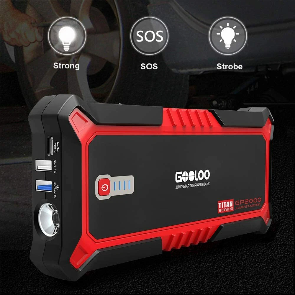 GOOLOO Upgraded 2000A Peak SuperSafe Car Jump Starter with USB Quick Charge 3.0